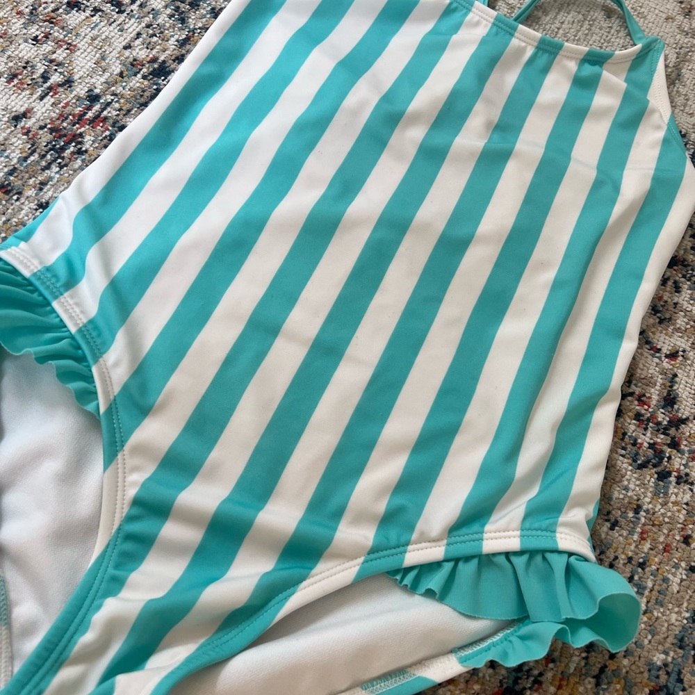 Cat & Jack Blue and White Striped One Piece Swimsuit - Picture 2 of 4